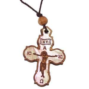  Eastern style Olivewood Crucifix with Mother of Pearls 