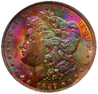 TONED PCGS 1887 MS62 ELECTRIC COLORS MONSTER 62 10 STAR COIN  