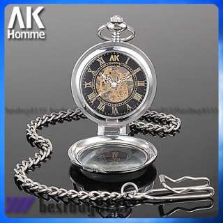 AK Homme Mens Mechanical Pocket Watch Magnifier Front Cover For Dad 