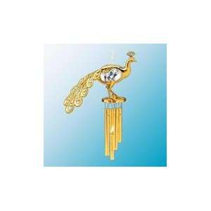  24K Gold Plated Peacock Wind Chime   Clear   Swarovski 
