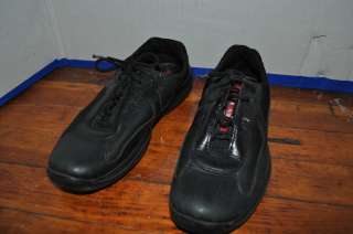 PRADA Mens black leather / black mesh Sneakers size 5  