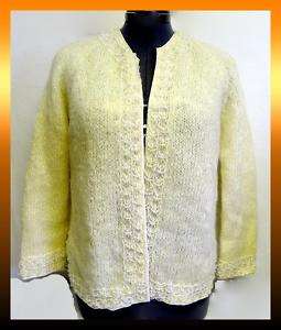 Vintage 1960s CYN LES Beaded Mohair Cardigan SWEATER Adult Size LARGE 