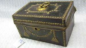 Antique Leather Bound wooden case, Brass tacks, ORNATE !!!!! (ref 