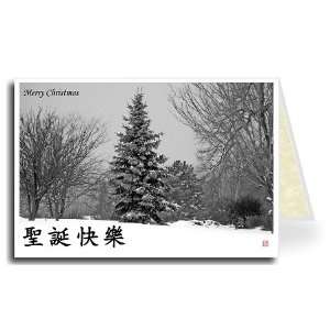  Chinese Greeting Card   Snowy Tree Merry Christmas Health 