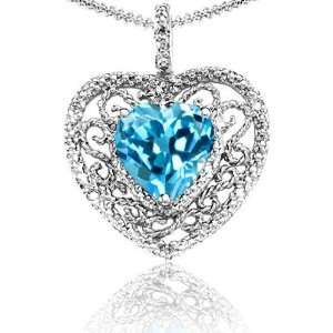   Gold Lab Genuine Heart Shaped Blue Topaz and Diamond Pendant(Met