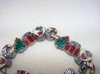 Enamel Christmas Slide Charm Bracelet Vintage Estate Jewelry  