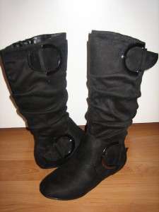 Suede Slouch Buckle Dress Flat Knee High Boots ALL Sz  DATA 80
