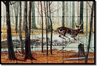 Binks Deer Wildlife Art Decor Tumbled Marble Tile Mural  