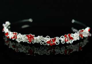 Bridal Prom Butterfly Red Crystal Headband Tiara T1295  