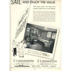  SS Washington & Manhattan United States Line Ad 1930s 