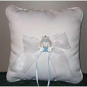  Cinderella Coach Ring Pillow with Blue Accents, White or 