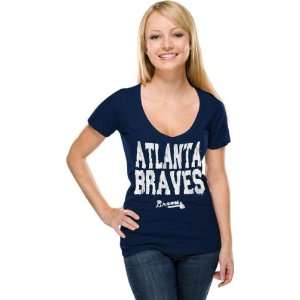  Atlanta Braves Womens Navy Baby Jersey Short Sleeve V neck T 
