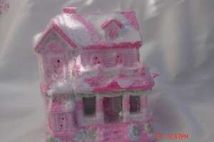   SHABBY CHIC ROSES PINK CHRISTMAS VILLAGE HOUSE VICTORIAN FRENCH P.E.P