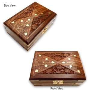  Wooden Jewelry Box With Hand Carving & Brass Engraved 