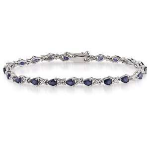  Sterling Silver Sapphire Fancy Tennis Bracelet: Jewelry