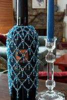 TURQUOISE BLUE BEADED DOUBLE DANGLE WINE BOTTLE COVER  