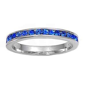 Silver Eternity Ring 3MM   BLUE SAPPHIRE CZ   Sizes 3,4,5,6,7,8,9,10 