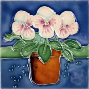 Decorative Ceramic Art Tile   4 x 4   White Flower Plant in Pot 