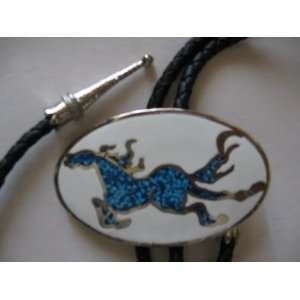 Galloping derby in stampede Bolo Tie turquoise inset w 