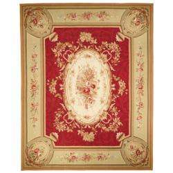   French Aubusson Weave Red Taupe Wool Rug (14 x 20)  