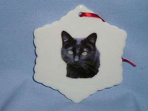 Black Cat Snowflake Christmas Tree Ornament Porcelain H  