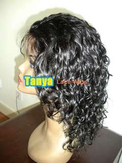 10 indian remy human hair full lace wig 1b# curly  