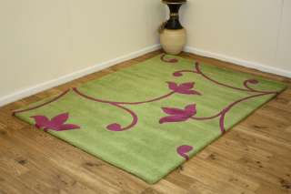 NEW TULIP PINK LIME GREEN 100% WOOL 120X170 LARGE RUGS  