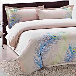 Embroidered Peacock Queen size 3 piece Duvet Cover Set  Overstock