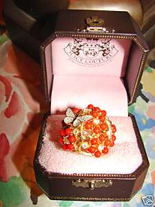 NeW Juicy Couture Garden Party Coral Butterfly Ring O/S  