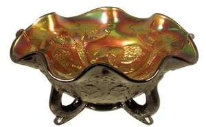 Fenton Black Marigold Carnival Glass Lion Bowl  