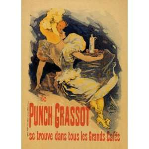  GIRL DRINKING PUNCH GRASSOT FRENCH VINTAGE POSTER CANVAS 