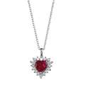 Sterling Silver Lab created Ruby and CZ Heart Necklace 