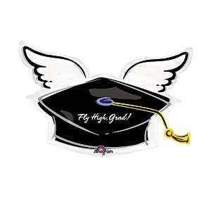   : Fly High Grad Black Graduation Cap 33 Mylar Balloon: Toys & Games