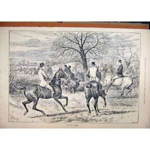  1890 Horses Hunting Jumping Men Trees Country Scene: Home 