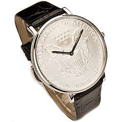 Croton Silver One Dollar Leather Strap Watch  