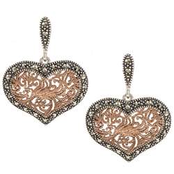   Sterling Silver Marcasite Rose Goldtone Heart Earrings  Overstock