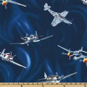  44 Wide Hoffman Tropical Fighter Plane Blue Fabric By 