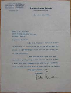 1944 TLS Autograph GA Senator/Governor RICHARD RUSSELL  