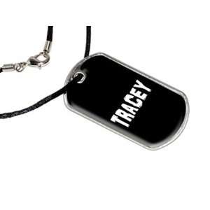 Tracey   Name Military Dog Tag Black Satin Cord Necklace