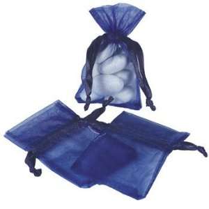   50 Mini Blue Organza Drawstring Bags