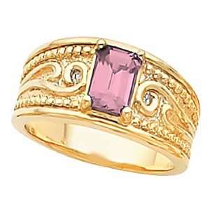  14K Yellow Gold Pink Sapphire Etruscan Style Ring Jewelry