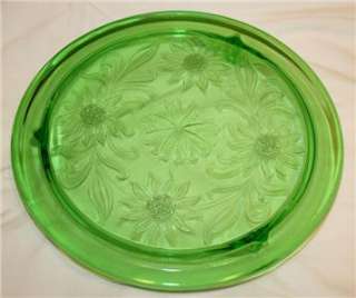Vintage Jeannette Green Footed Sunflower Cake Plate  