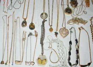 VINTAGE 48pc PENDANT Necklace Jewelry Lot, Rhinestones Chunky LUCERNE 