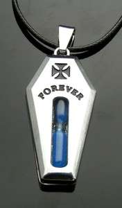 TF744 Blue Hour Glass COFFIN Stainless Steel Pendant Necklace Punk EMO 