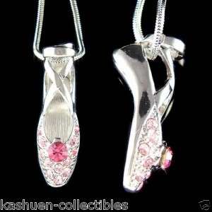   Crystal ~Pink BALLERINA Ballet Dance Shoes Slippers Pendant Necklace