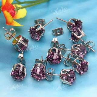 Purple Rhinestone Bead Nickel Free Stud Earring 10P Lot  