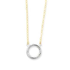 14k Two Tone Gold Puff Circle Springlock Necklace 18in  