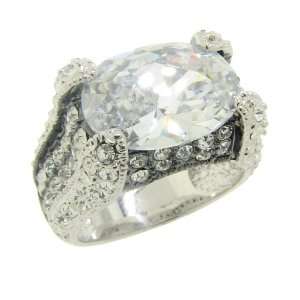    Sterling Silver White Crystal Center with Clear CZ Ring, 6 Jewelry