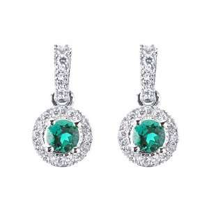  1.46 Ct Round Emerald Solid 14K White Gold Earrings 
