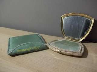 VINTAGE ELGIN AMERICAN GOLD COLOR MIRRORED GAZELLE POWDER COMPACT WITH 